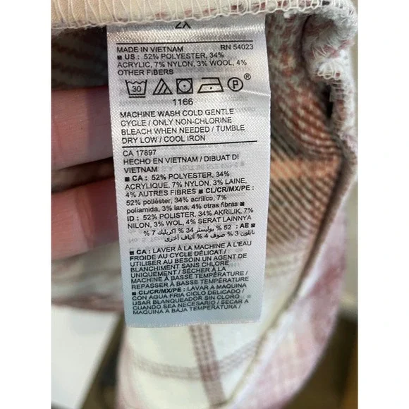 Old Navy Womens 2XL Plaid Flannel Shirt Jacket Shacket Button Up Pink Cream - Picture 2 of 7